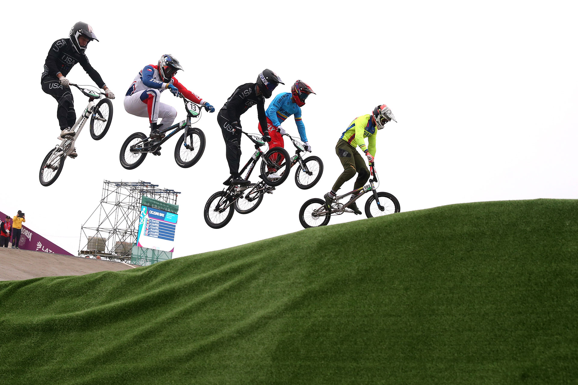 XVIII Pan American Games - Lima 2019 XVIII Pan American Games - Lima 2019 - Cycling BMX - Men's Semifinal - Costa Verde Beach Circuit, Lima, Peru - August 9, 2019. Athletes compete. REUTERS/Pilar Olivares