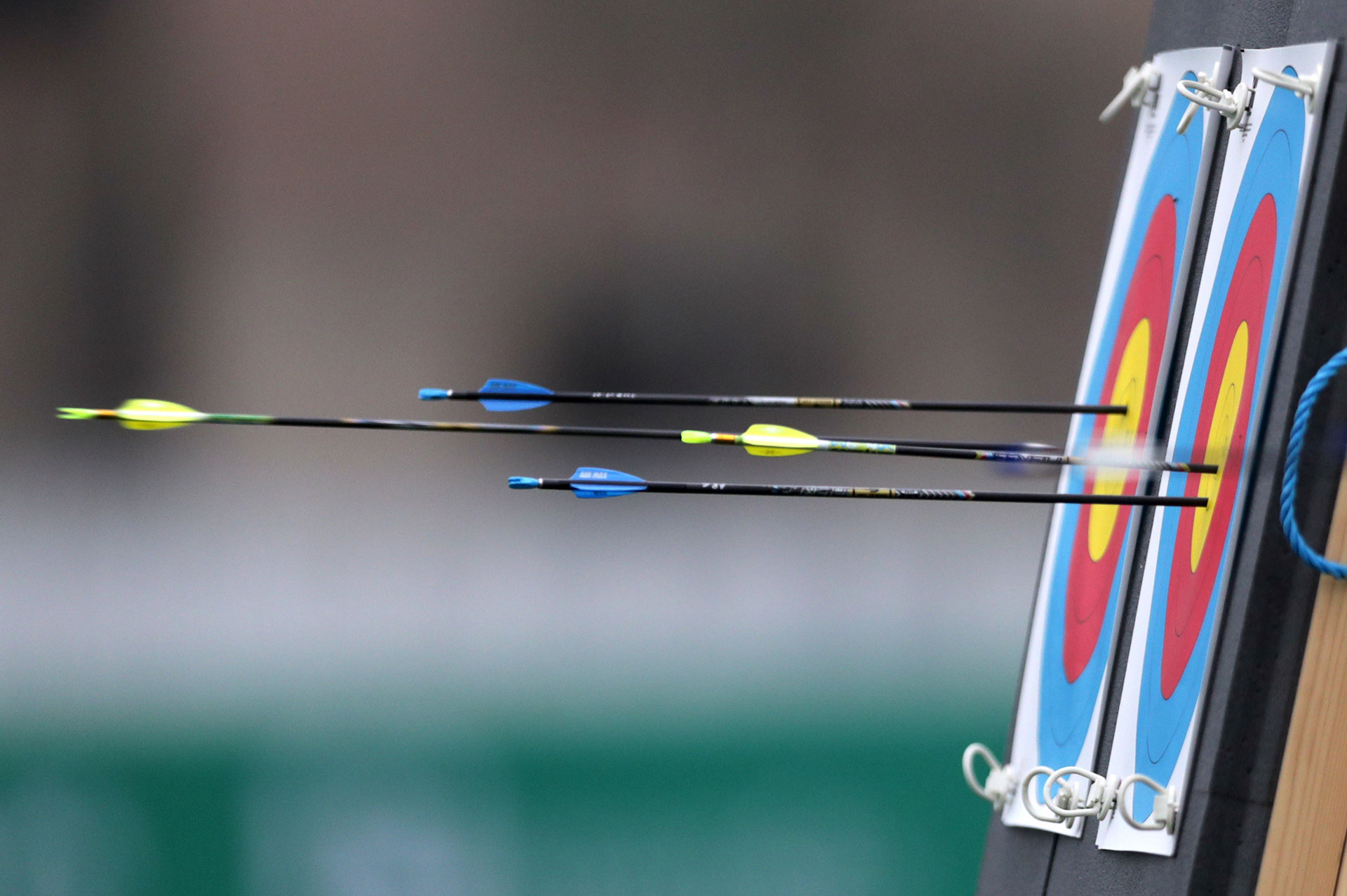 XVIII Pan American Games - Lima 2019 XVIII Pan American Games - Lima 2019 - Archery - Rugby Field, Lima, Peru - August 10, 2019. An arrow hits the target. REUTERS/Guadalupe Pardo