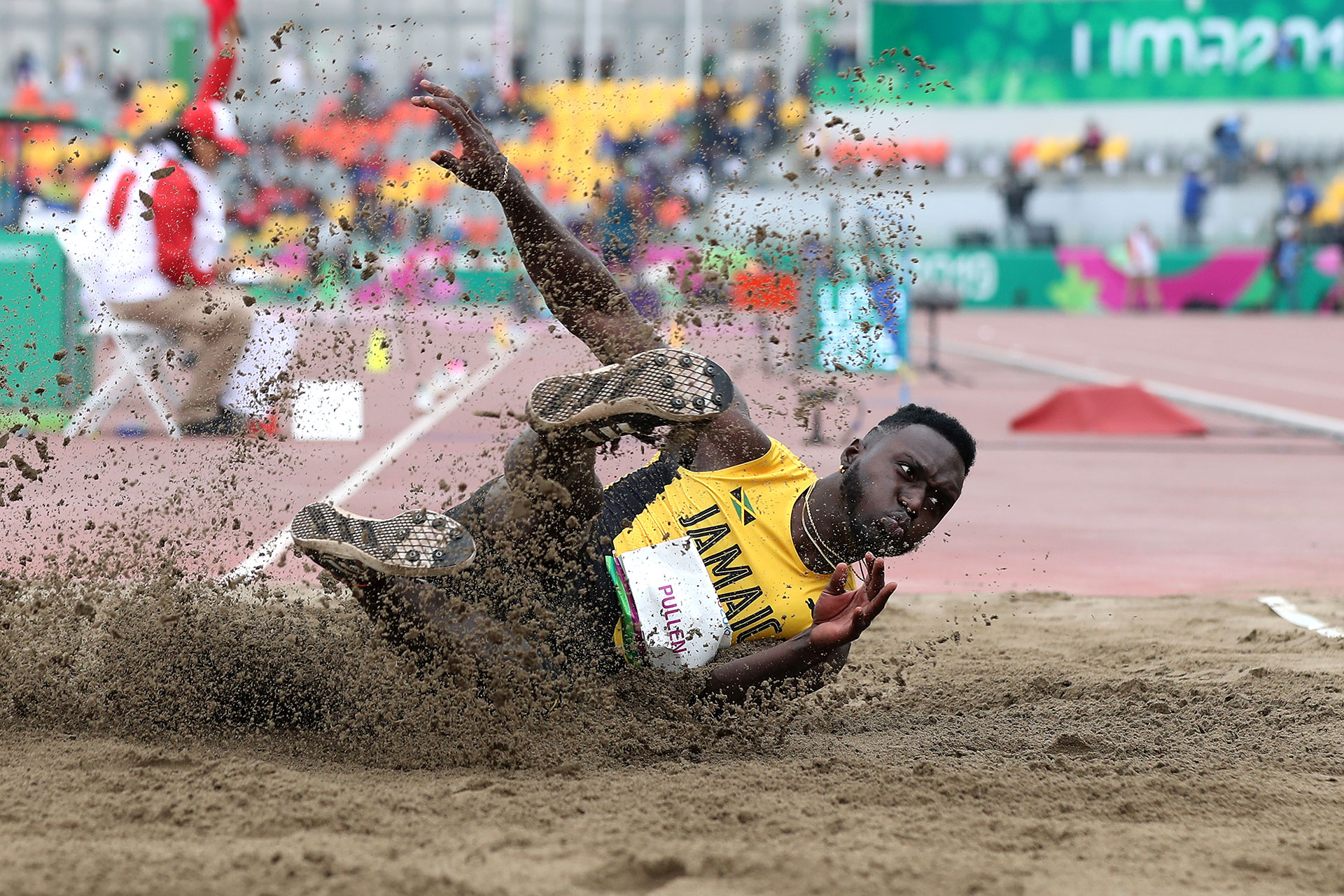 XVIII Pan American Games - Lima 2019 XVIII Pan American Games - Lima 2019 - Athletics - Men's Triple Jump Final - Athletics Stadium, Lima, Peru - August 10, 2019. Jamaica's Clive Pullen in action. REUTERS/Henry Romero