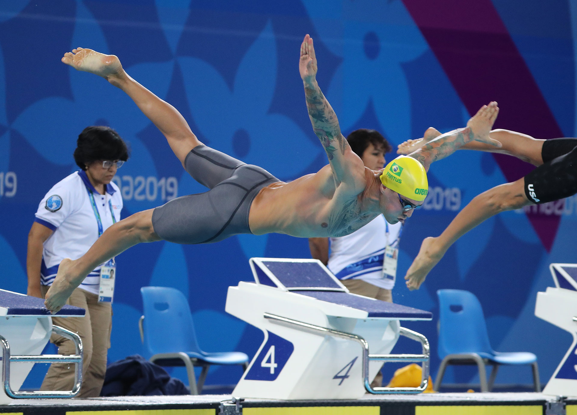 XVIII Pan American Games - Lima 2019 Swimming - XVIII Pan American Games - Lima 2019 - Men's 50m Freestyle Final - Aquatic Center, Lima, Peru - August 9, 2019 - Brazil's Bruno Guiseppe Fratus competes in the Men's 50m Freestyle finals. REUTERS/Sergio Moraes