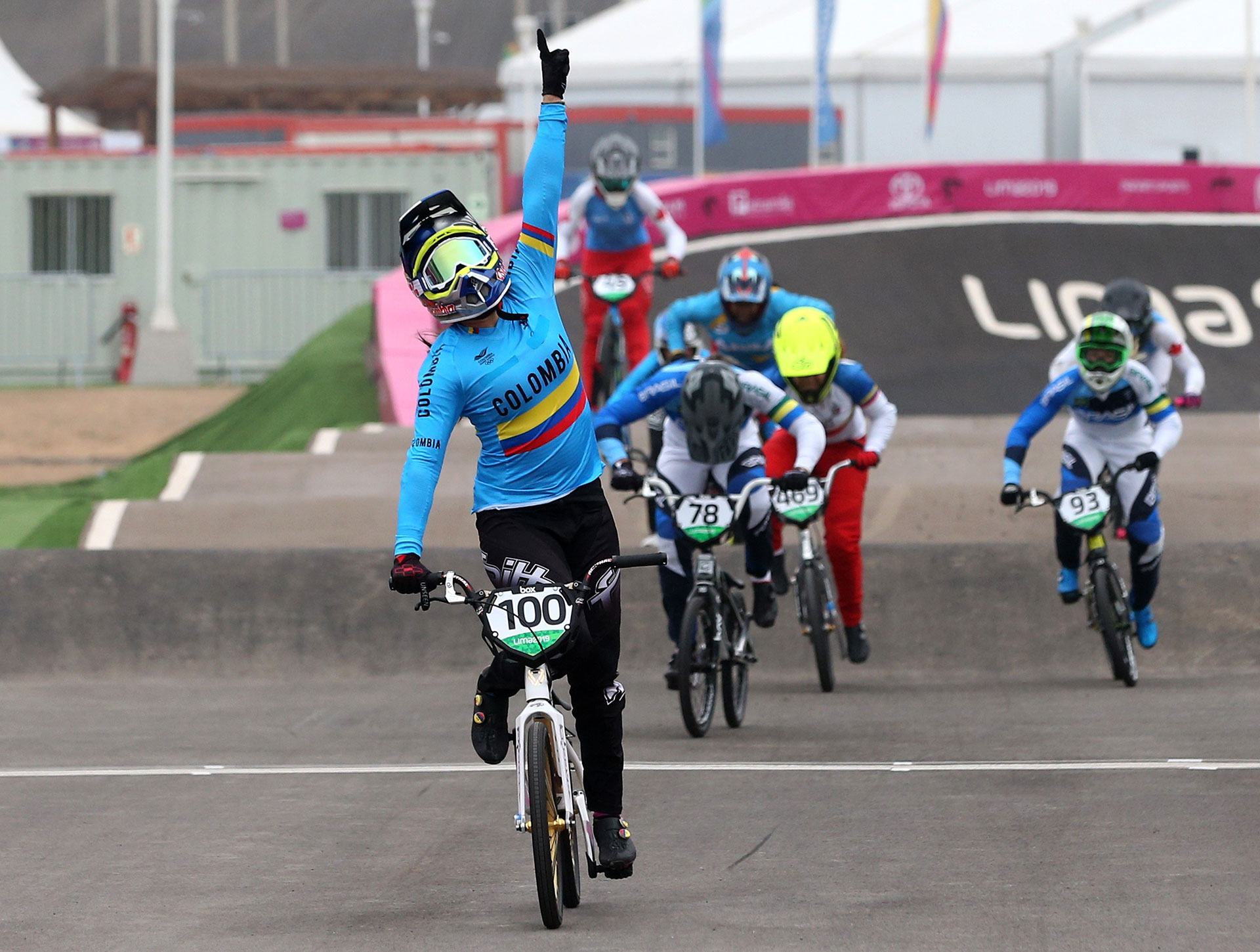 XVIII Pan American Games - Lima 2019 XVIII Pan American Games - Lima 2019 - Cycling BMX - Women's Final - Costa Verde Beach Circuit, Lima, Peru - August 9, 2019. Colombia's Mariana Pajon wins the race. REUTERS/Pilar Olivares