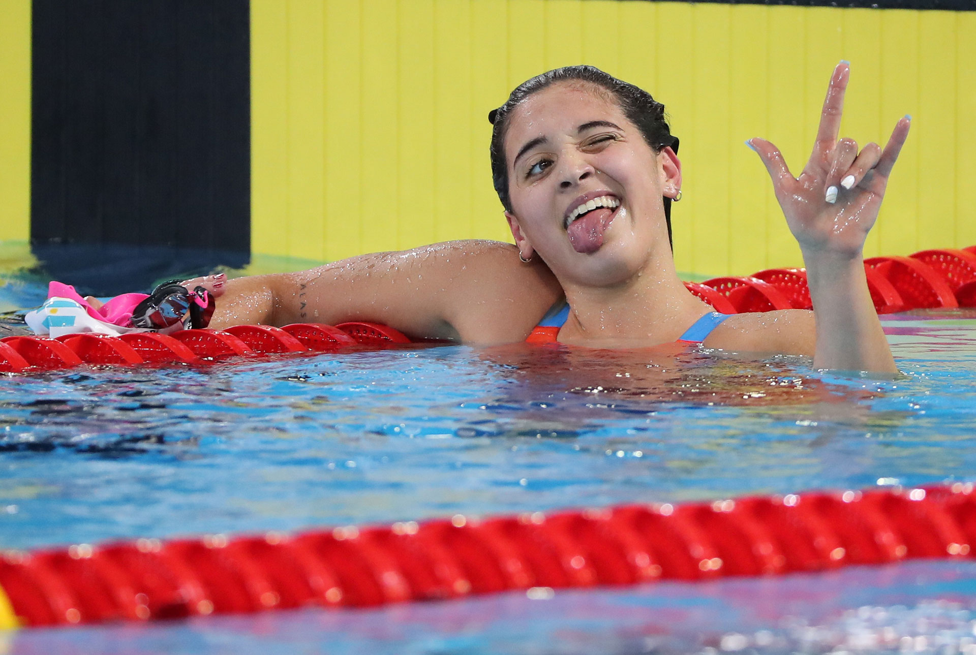 XVIII Pan American Games - Lima 2019 Swimming XVIII Pan American Games - Lima 2019 - Women's 1500m Freestyle - Aquatic Center, Lima, Peru - August 10, 2019. Argentina's Delfina Narella Pignatiello celebrates her win . REUTERS/Sergio Moraes