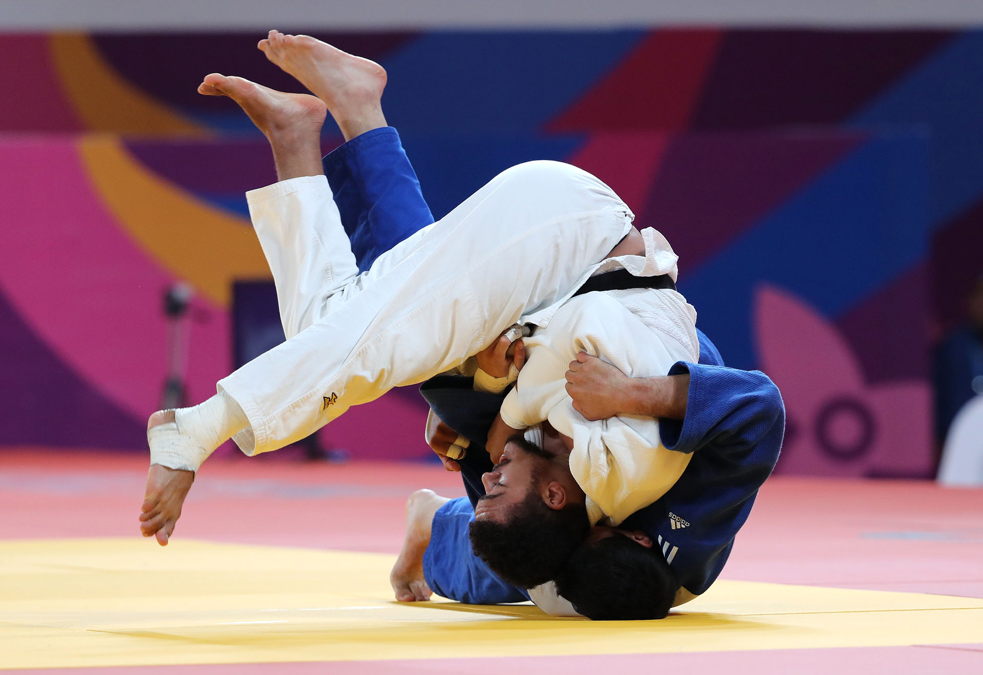 XVIII Pan American Games - Lima 2019 XVIII Pan American Games - Lima 2019 - Judo - Men's -100 kg Gold Medal Match - Villa Deportiva Nacional, Videna, Lima, Peru - August 11, 2019 LA Smith of the U.S. and Chile's Thomas Briceno in action. REUTERS/Sergio Moraes